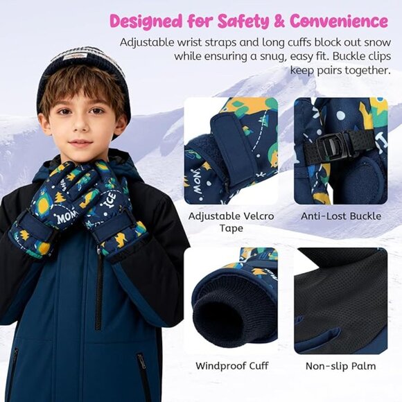 Sz L Winter Gloves for Kids Waterproof Boys Girls Cute Snow Ski X003CJ866R - Picture 2 of 4
